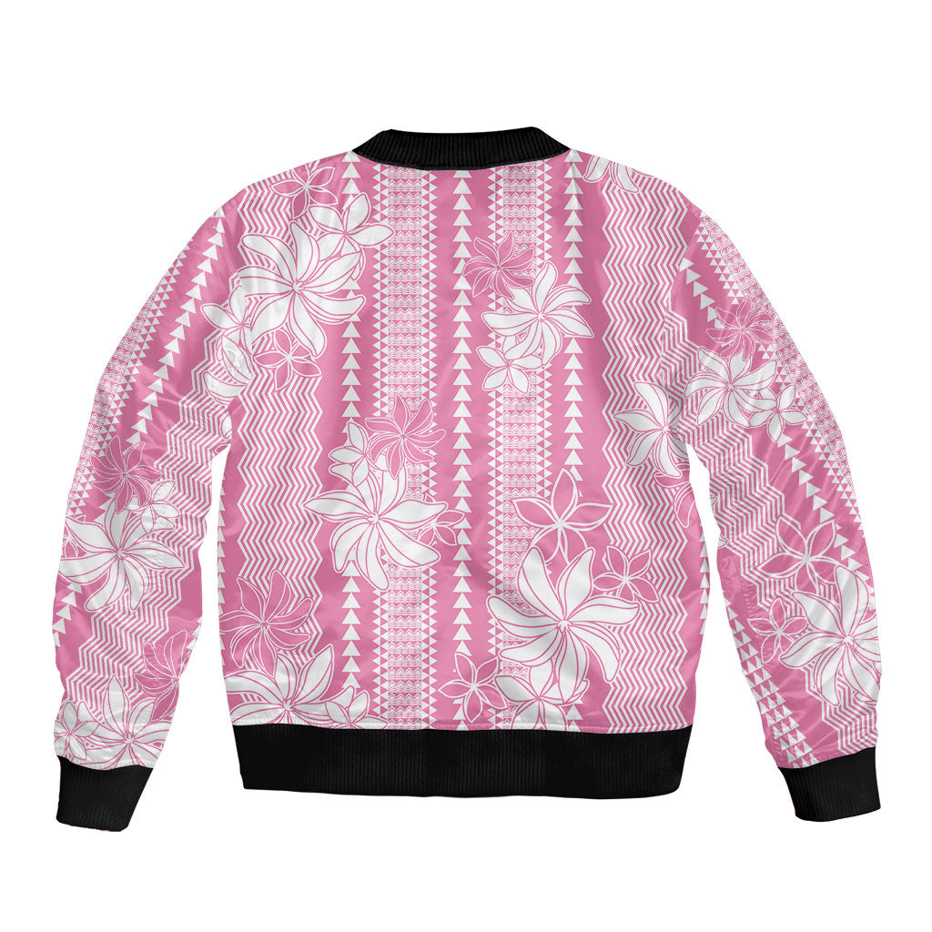 Hawaii Kakau Tribal Bomber Jacket With Pink Tiare LT05 - Polynesian Pride