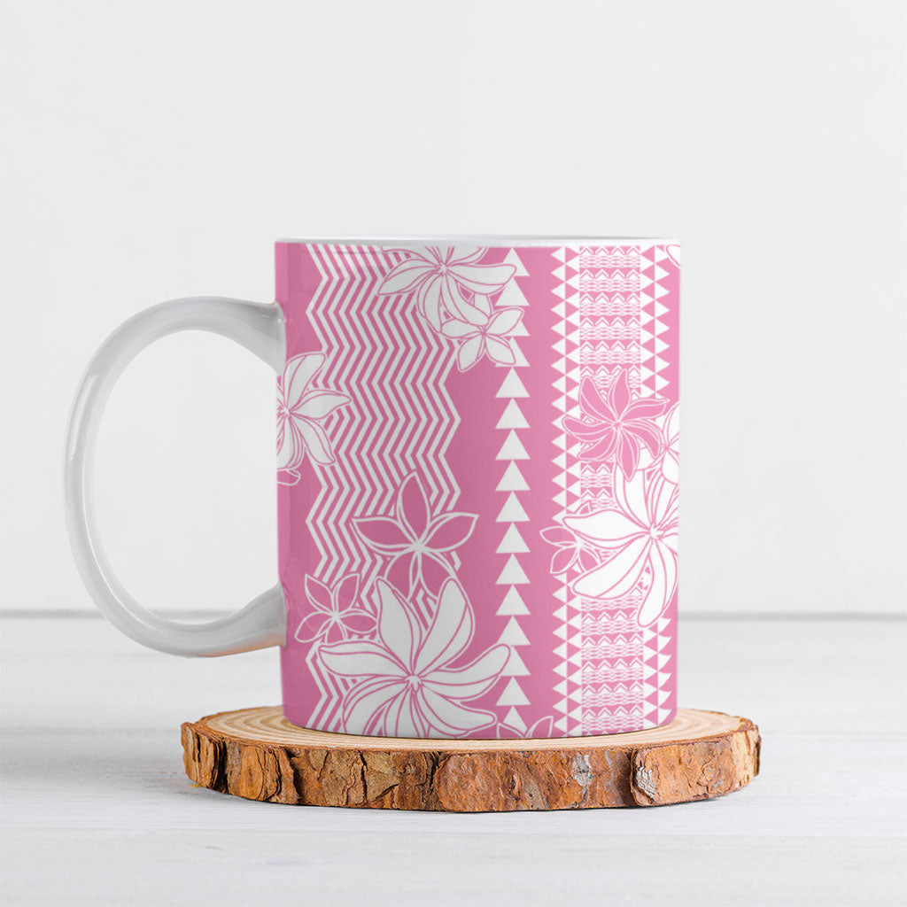 Hawaii Kakau Tribal Ceramic Mug With Pink Tiare LT05 Pink - Polynesian Pride