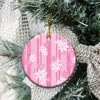 Hawaii Kakau Tribal Ceramic Ornament With Pink Tiare