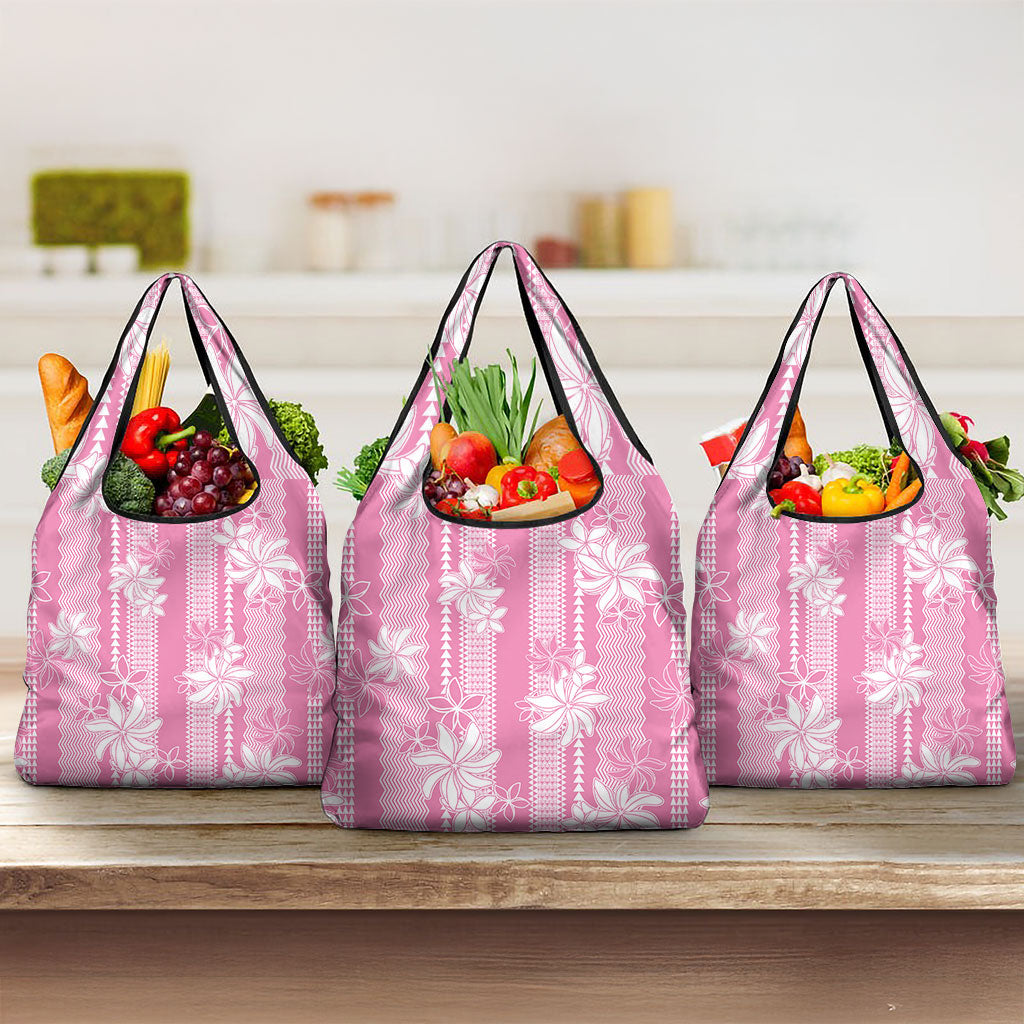 Hawaii Kakau Tribal Grocery Bag With Pink Tiare LT05 3-pack One Size Pink - Polynesian Pride