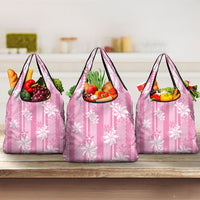Hawaii Kakau Tribal Grocery Bag With Pink Tiare LT05 3-pack One Size Pink - Polynesian Pride