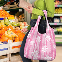 Hawaii Kakau Tribal Grocery Bag With Pink Tiare LT05 - Polynesian Pride