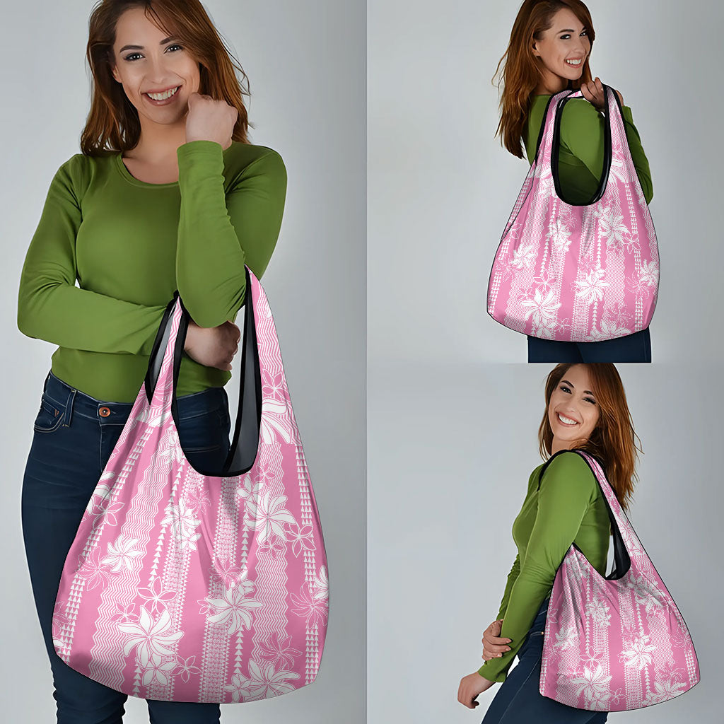 Hawaii Kakau Tribal Grocery Bag With Pink Tiare LT05 - Polynesian Pride