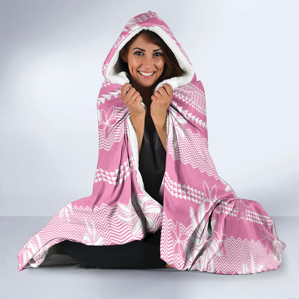 Hawaii Kakau Tribal Hooded Blanket With Pink Tiare LT05 - Polynesian Pride