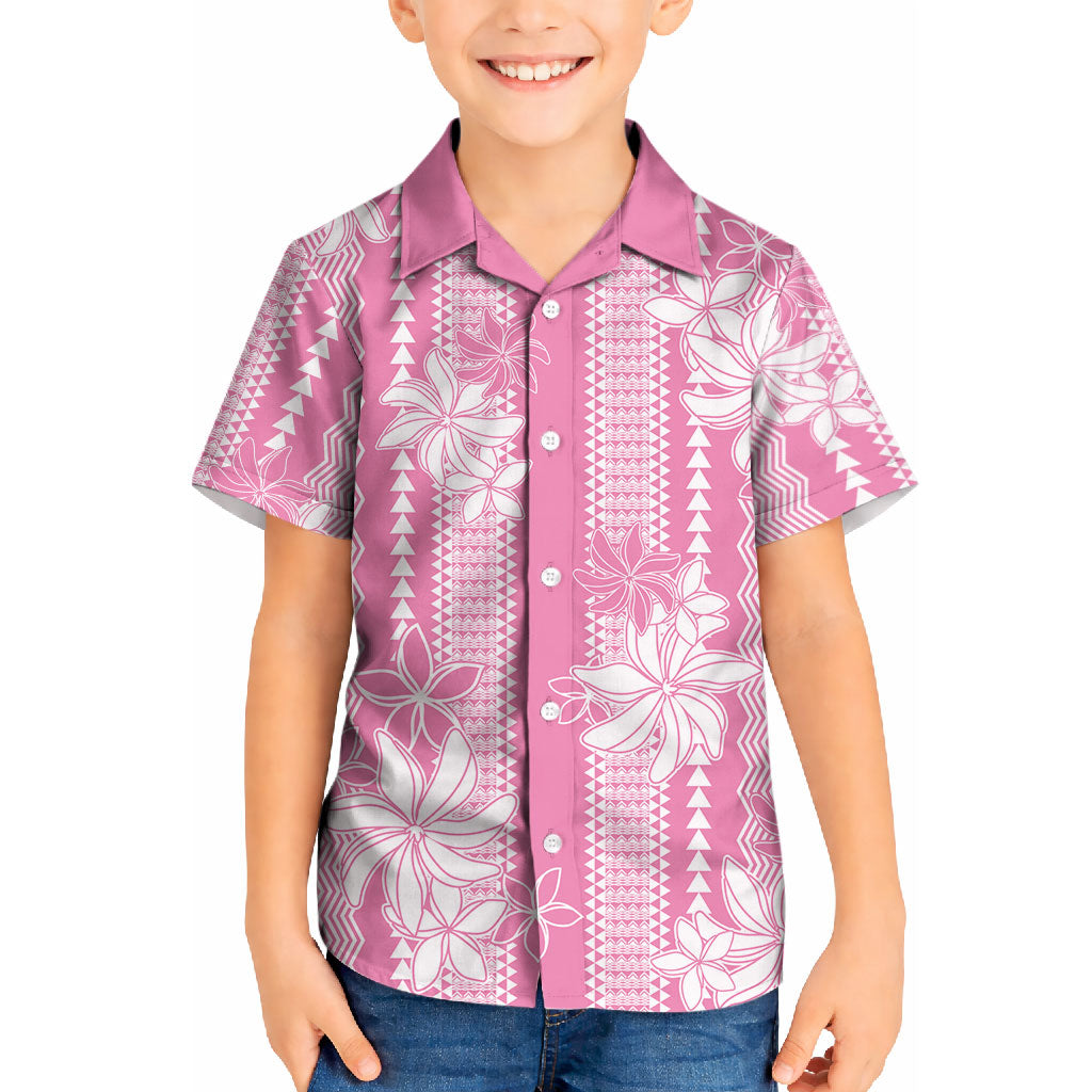 Hawaii Kakau Tribal Kid Hawaiian Shirt With Pink Tiare LT05 Kid Pink - Polynesian Pride