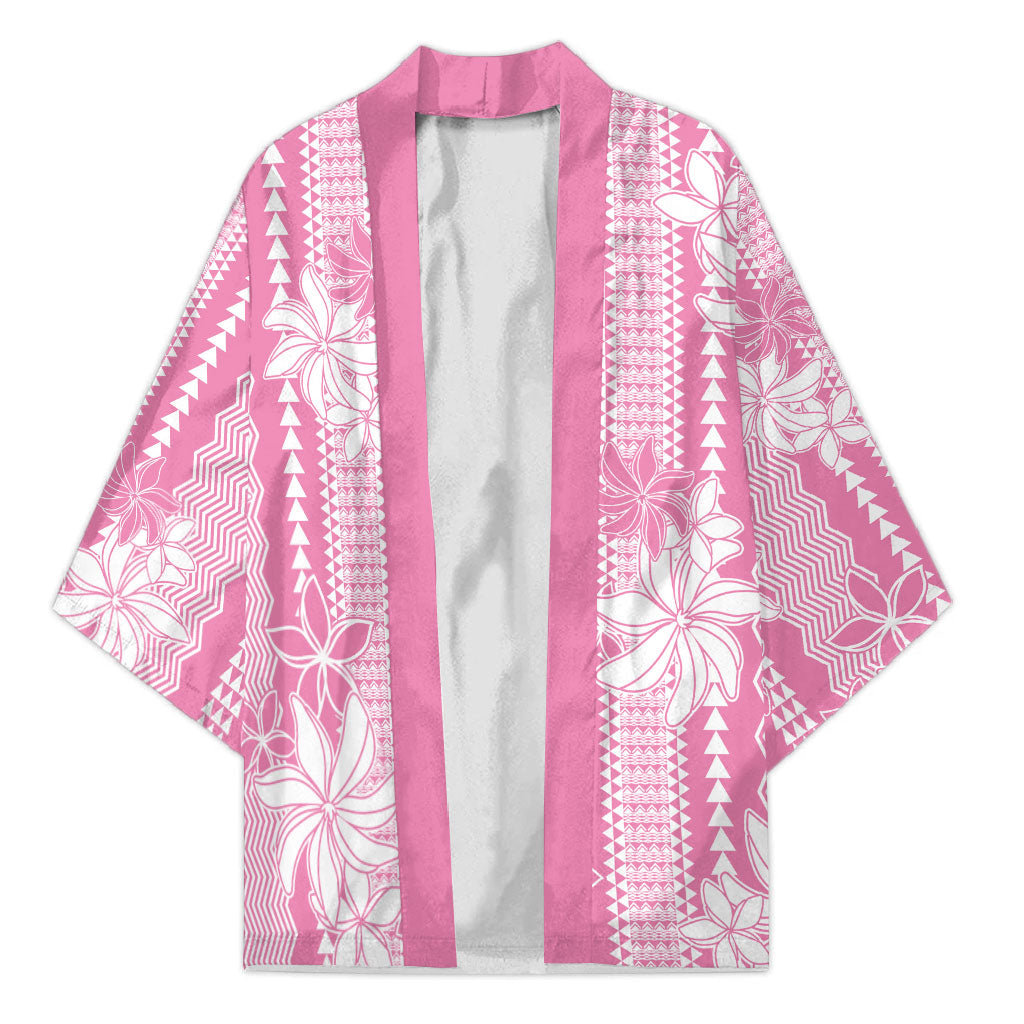 Hawaii Kakau Tribal Kimono With Pink Tiare LT05 Unisex Pink - Polynesian Pride