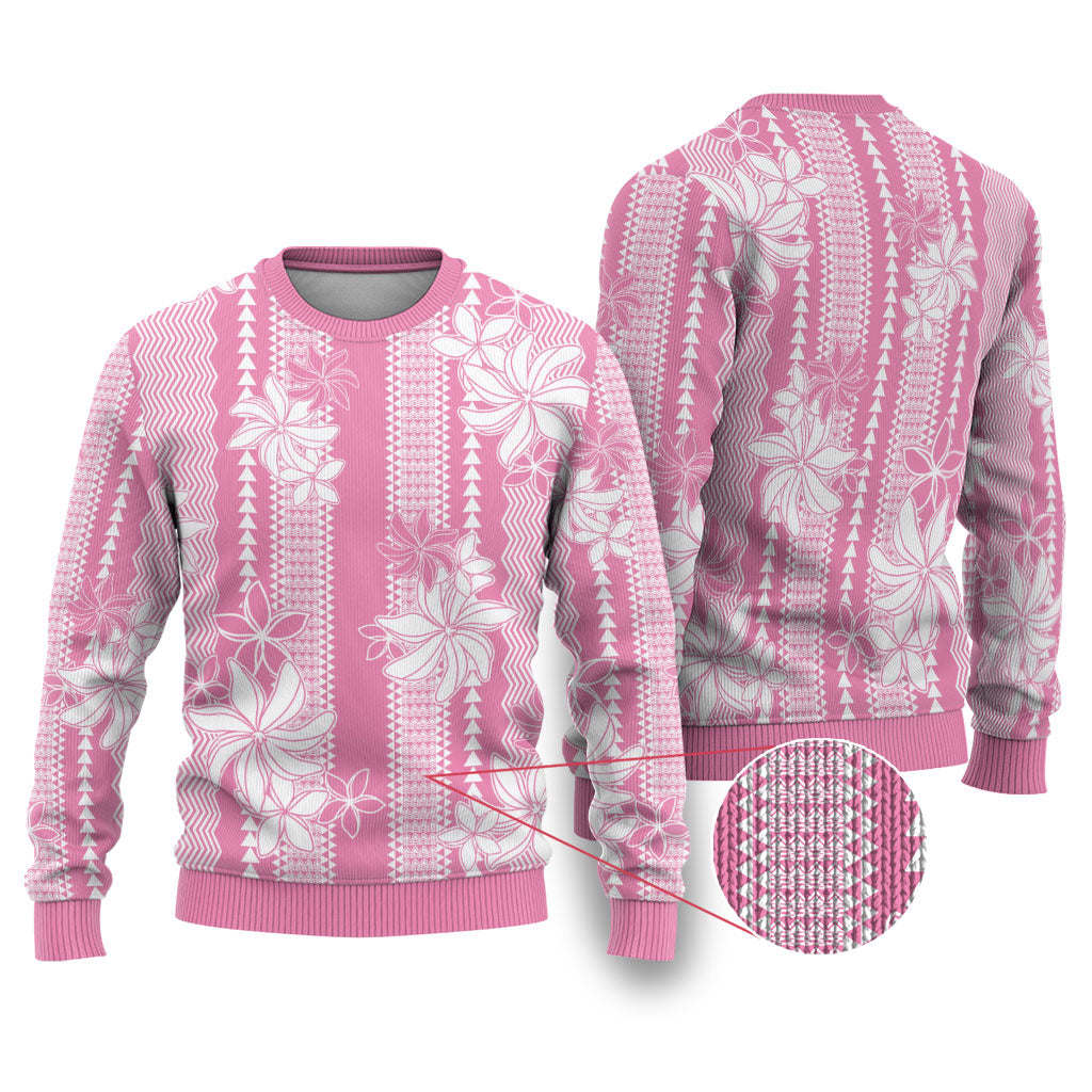 Hawaii Kakau Tribal Ugly Christmas Sweater With Pink Tiare LT05 Pink - Polynesian Pride