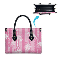 Hawaii Kakau Tribal Leather Bag With Pink Tiare LT05 - Polynesian Pride
