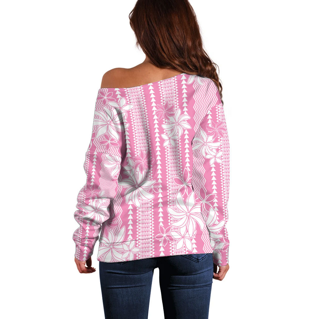 Hawaii Kakau Tribal Off Shoulder Sweater With Pink Tiare LT05 - Polynesian Pride