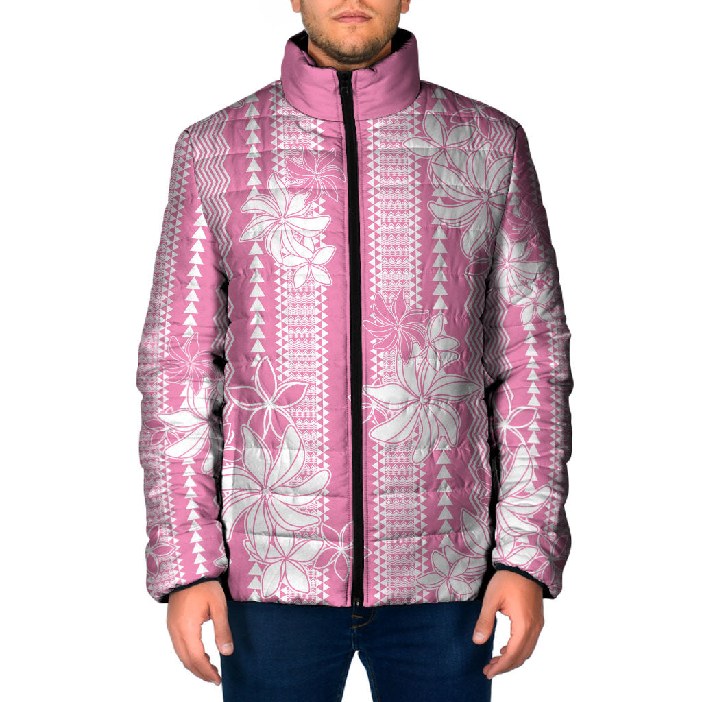 Hawaii Kakau Tribal Padded Jacket With Pink Tiare LT05 Men Pink - Polynesian Pride