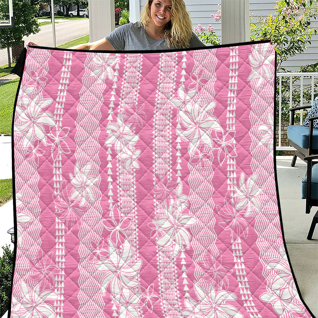 Hawaii Kakau Tribal Quilt With Pink Tiare LT05 Pink - Polynesian Pride