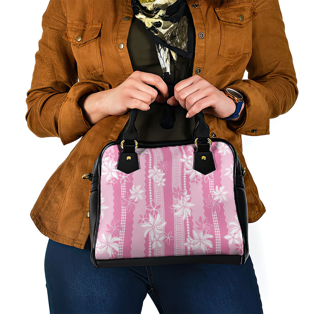 Hawaii Kakau Tribal Shoulder Handbag With Pink Tiare LT05 - Polynesian Pride