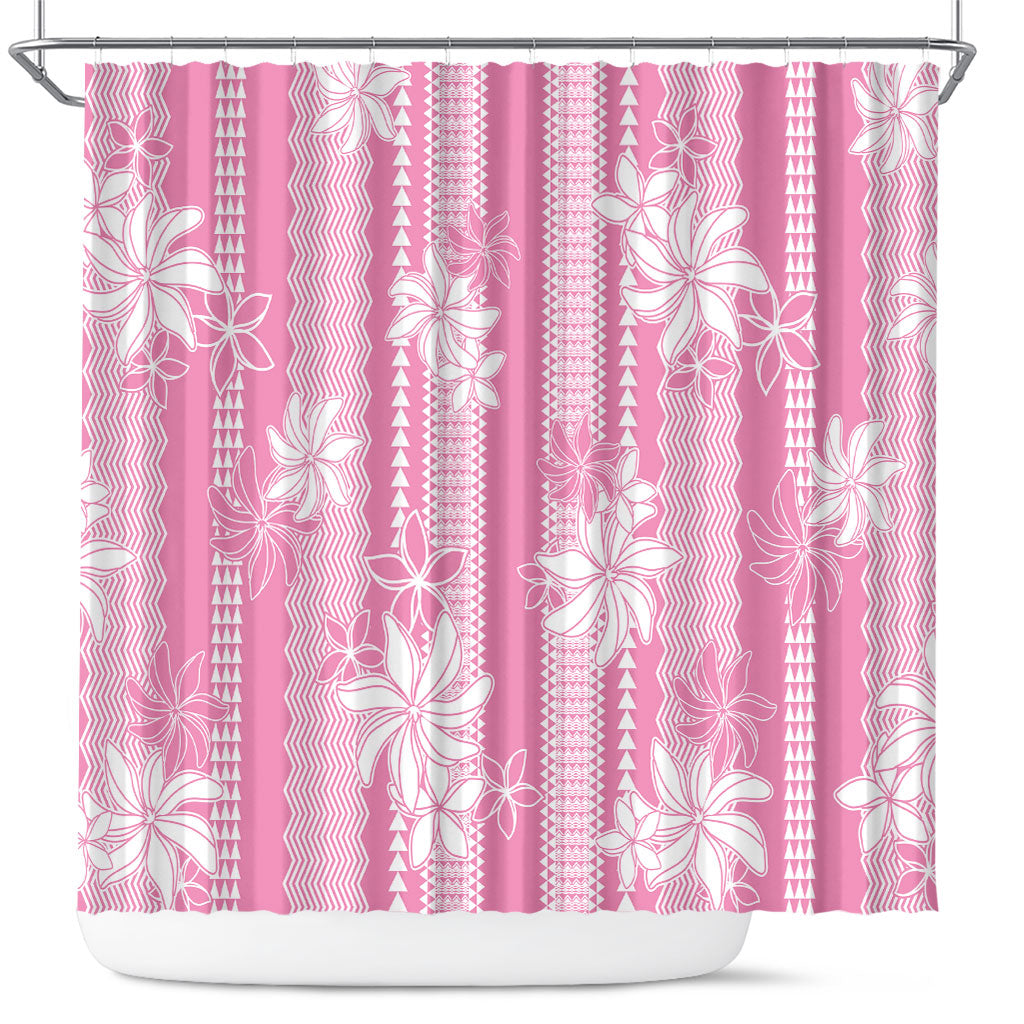 Hawaii Kakau Tribal Shower Curtain With Pink Tiare LT05 Pink - Polynesian Pride