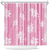 Hawaii Kakau Tribal Shower Curtain With Pink Tiare LT05 Pink - Polynesian Pride