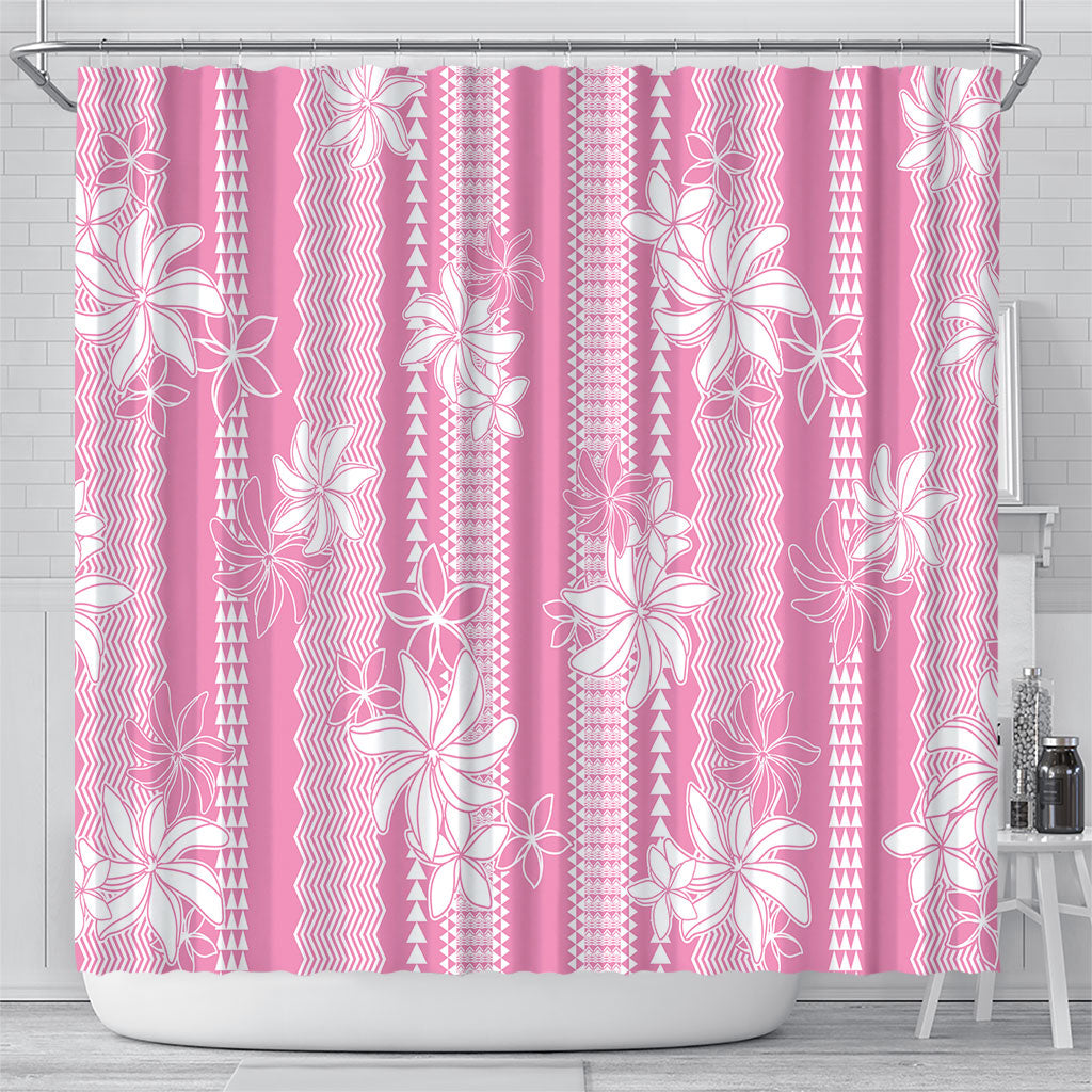 Hawaii Kakau Tribal Shower Curtain With Pink Tiare LT05 - Polynesian Pride