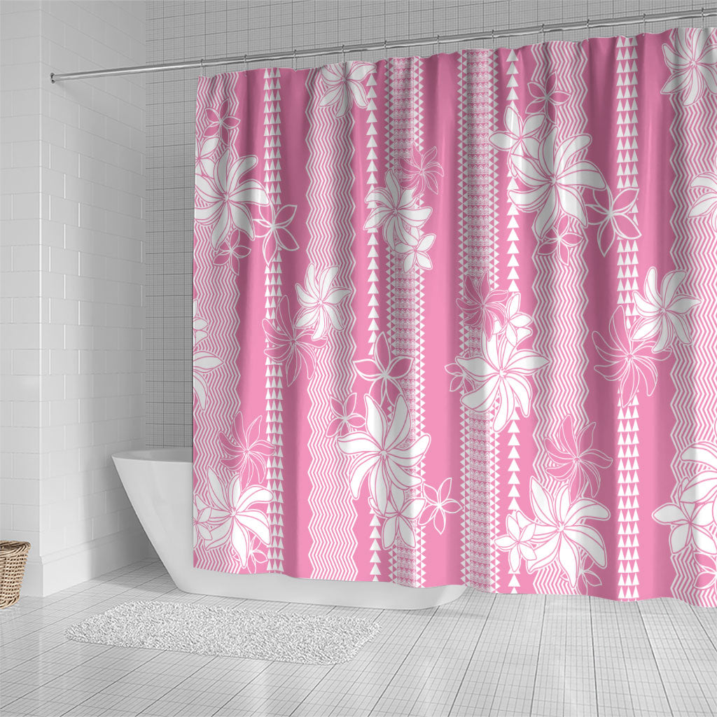 Hawaii Kakau Tribal Shower Curtain With Pink Tiare LT05 - Polynesian Pride