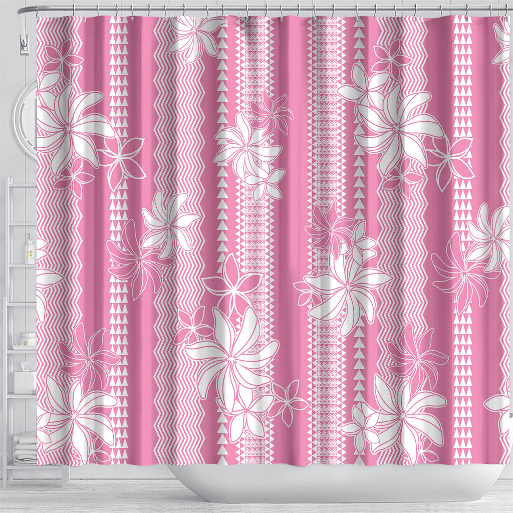 Hawaii Kakau Tribal Shower Curtain With Pink Tiare LT05 - Polynesian Pride