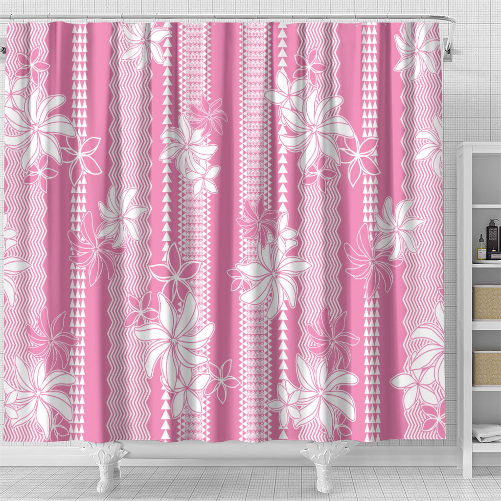 Hawaii Kakau Tribal Shower Curtain With Pink Tiare LT05 - Polynesian Pride
