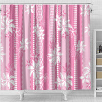 Hawaii Kakau Tribal Shower Curtain With Pink Tiare LT05 - Polynesian Pride
