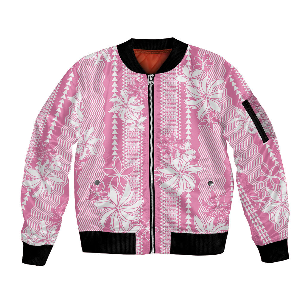 Hawaii Kakau Tribal Sleeve Zip Bomber Jacket With Pink Tiare LT05 Unisex Pink - Polynesian Pride