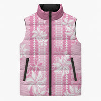 Hawaii Kakau Tribal Sleeveless Puffer Jacket With Pink Tiare LT05 Unisex Pink - Polynesian Pride