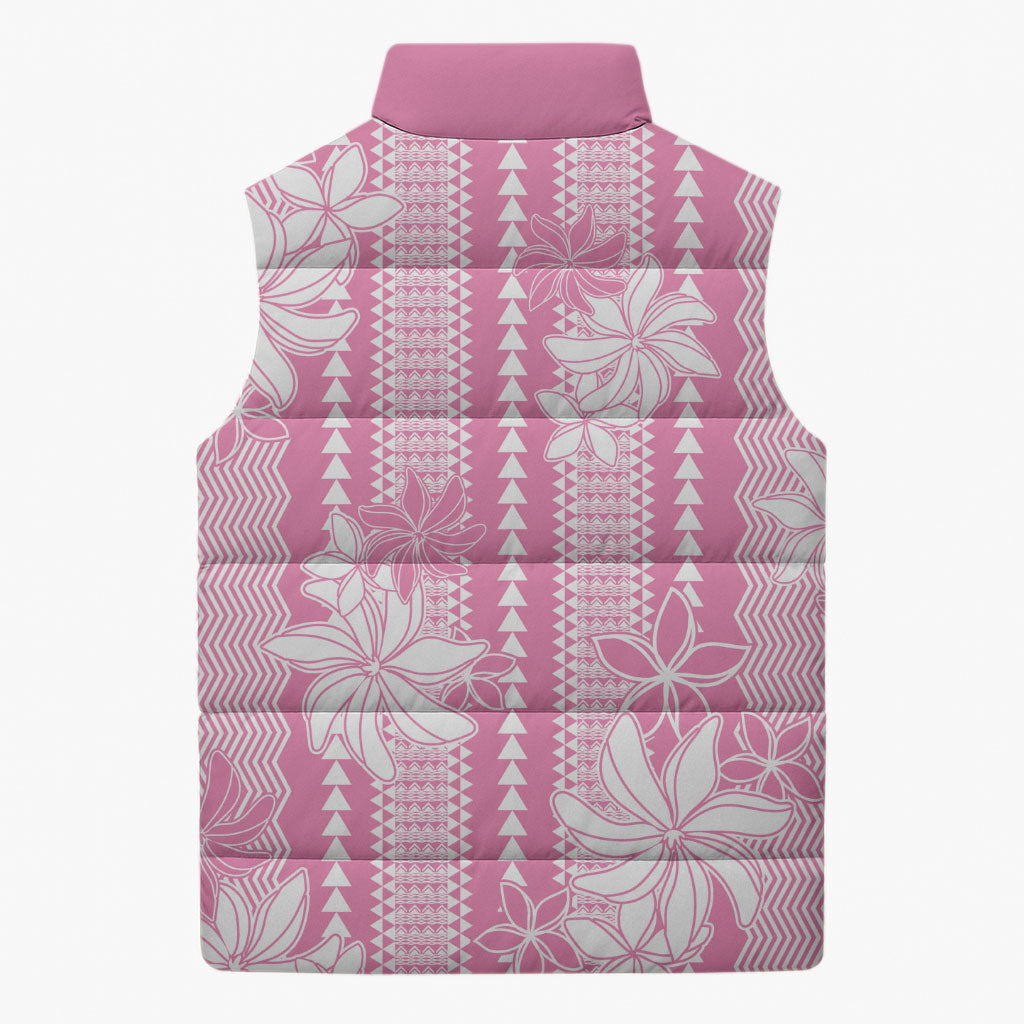 Hawaii Kakau Tribal Sleeveless Puffer Jacket With Pink Tiare LT05 - Polynesian Pride