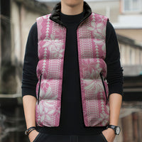 Hawaii Kakau Tribal Sleeveless Puffer Jacket With Pink Tiare LT05 - Polynesian Pride