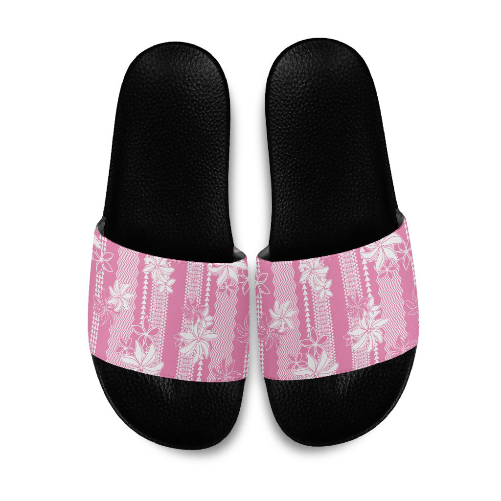 Hawaii Kakau Tribal Slide Sandals With Pink Tiare LT05 Pink - Polynesian Pride