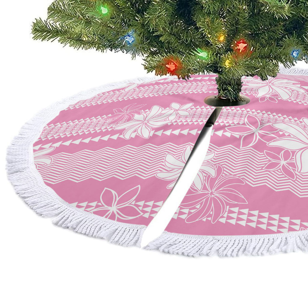 Hawaii Kakau Tribal Tree Skirt With Pink Tiare