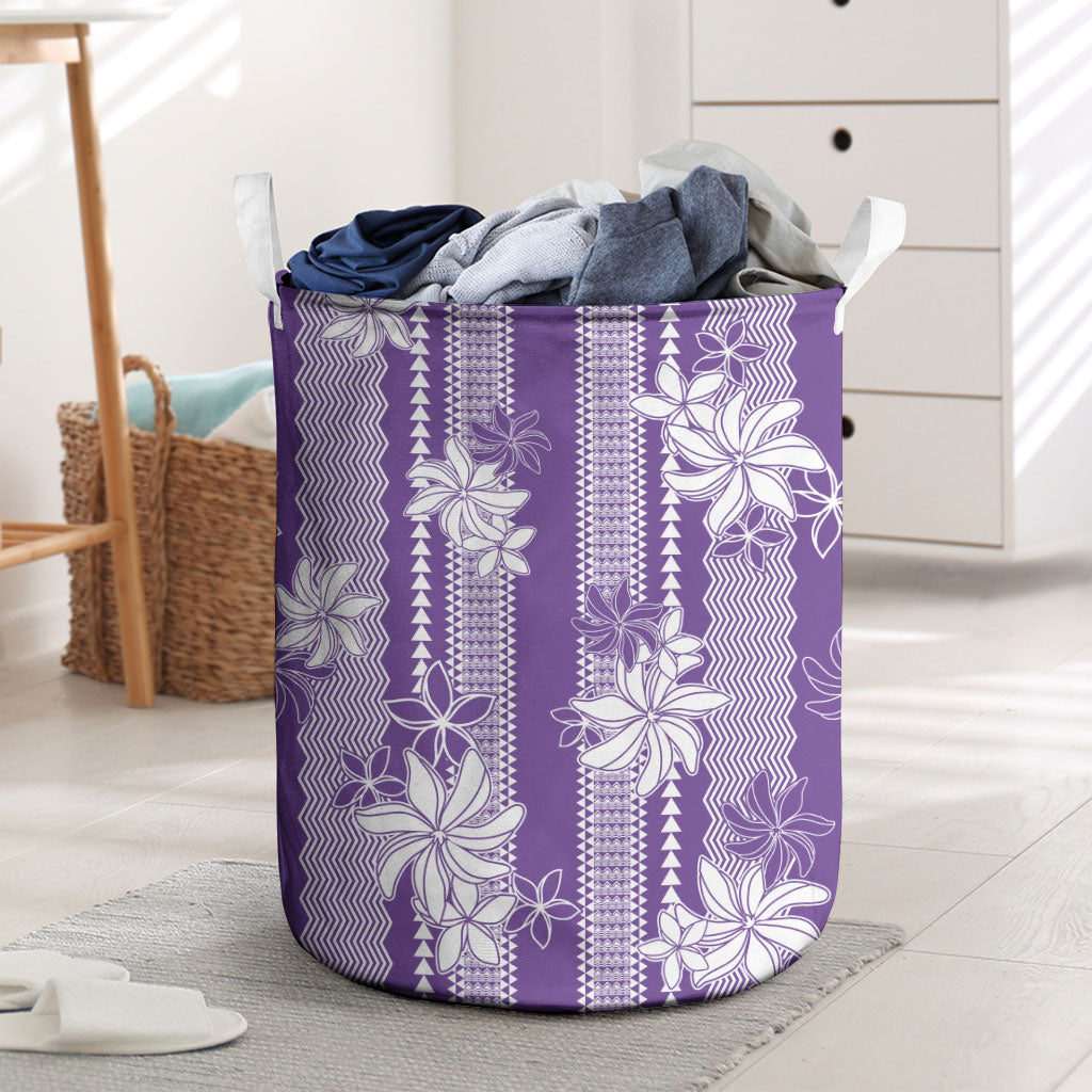 Hawaii Kakau Tribal Laundry Basket With Purple Tiare LT05 Purple - Polynesian Pride