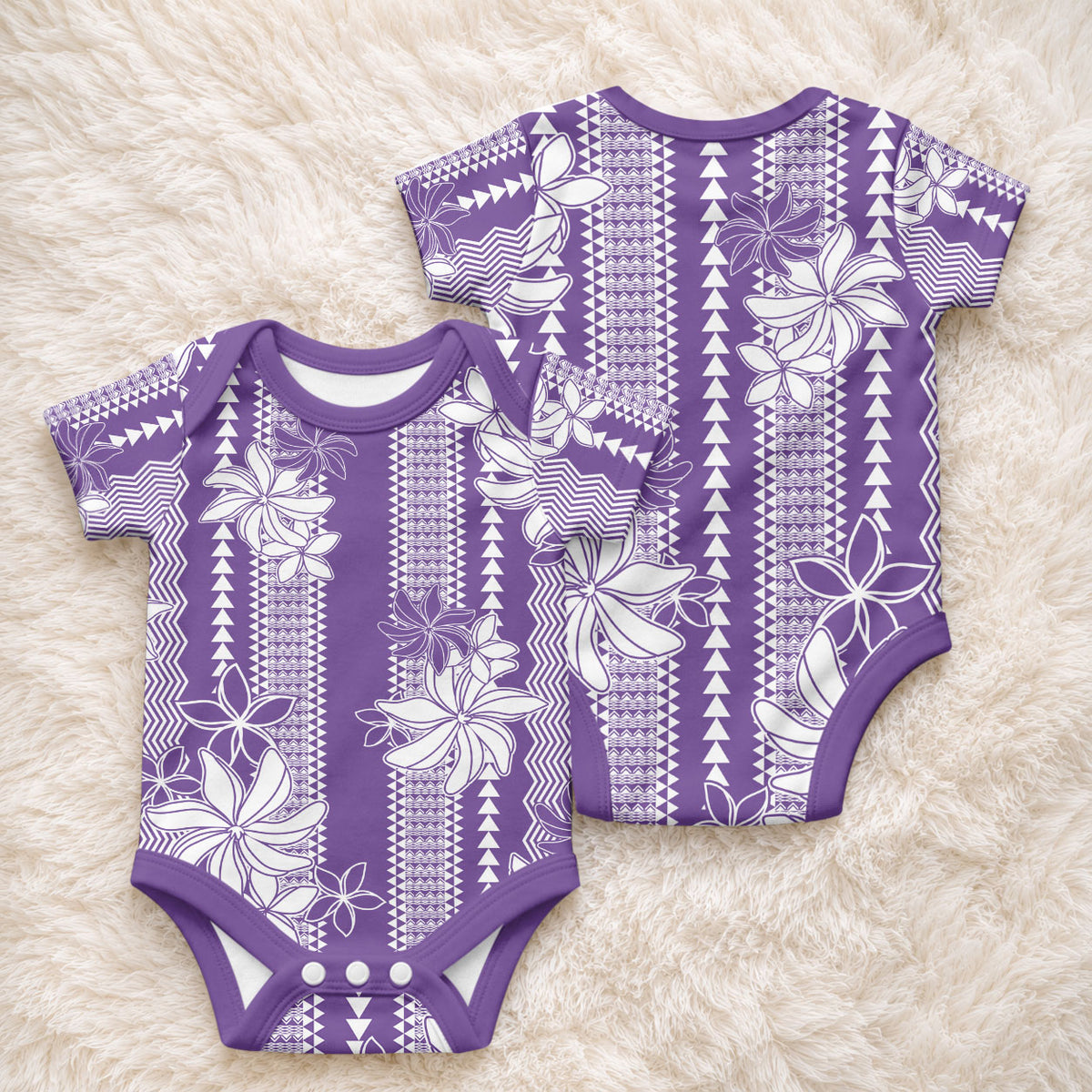 Hawaii Kakau Tribal Baby Onesie With Purple Tiare LT05 - Polynesian Pride
