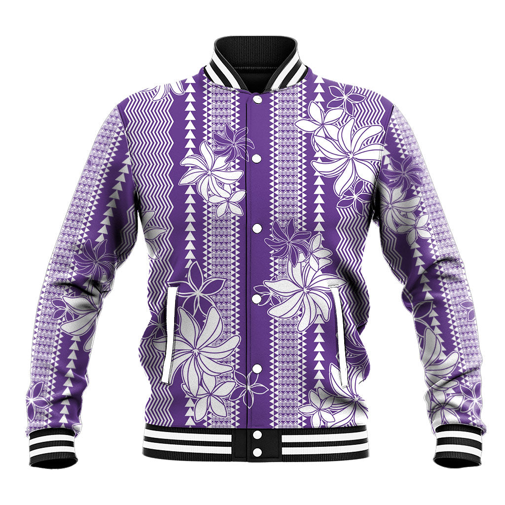 Hawaii Kakau Tribal Baseball Jacket With Purple Tiare LT05 Unisex Purple - Polynesian Pride