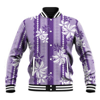 Hawaii Kakau Tribal Baseball Jacket With Purple Tiare LT05 Unisex Purple - Polynesian Pride