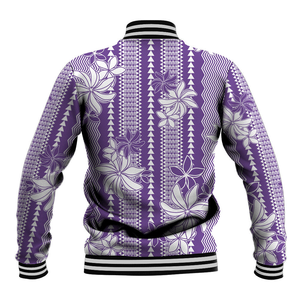 Hawaii Kakau Tribal Baseball Jacket With Purple Tiare LT05 - Polynesian Pride
