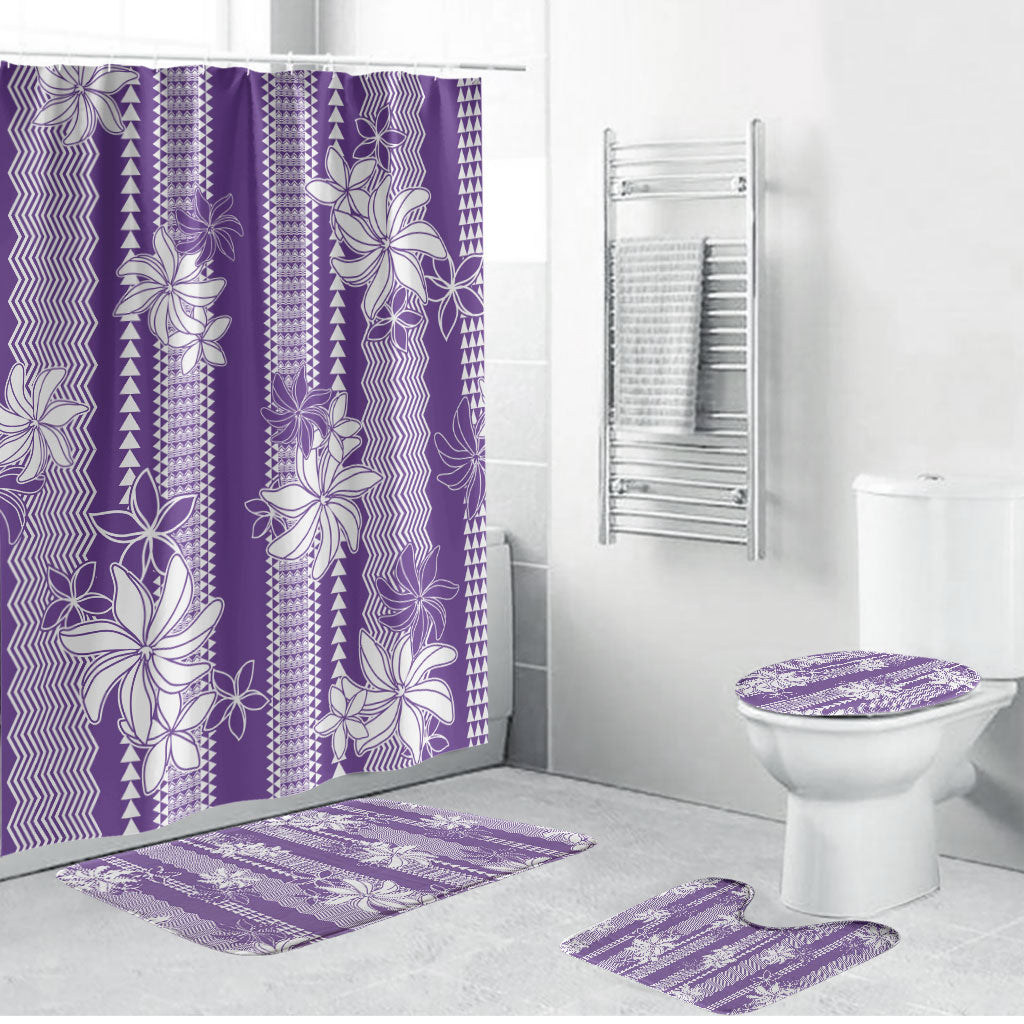 Hawaii Kakau Tribal Bathroom Set With Purple Tiare LT05 Bathroom Set (4 pcs) Purple - Polynesian Pride