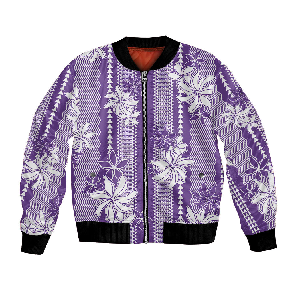 Hawaii Kakau Tribal Bomber Jacket With Purple Tiare LT05 Unisex Purple - Polynesian Pride