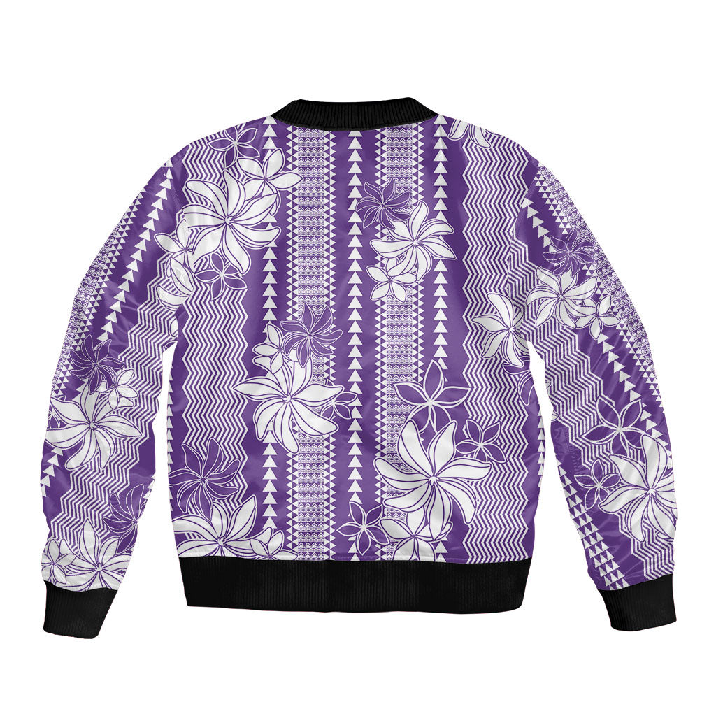 Hawaii Kakau Tribal Bomber Jacket With Purple Tiare LT05 - Polynesian Pride