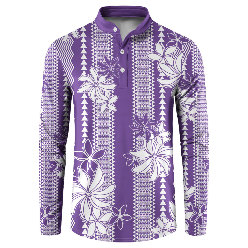Hawaii Kakau Tribal Button Sweatshirt With Purple Tiare LT05 Purple - Polynesian Pride