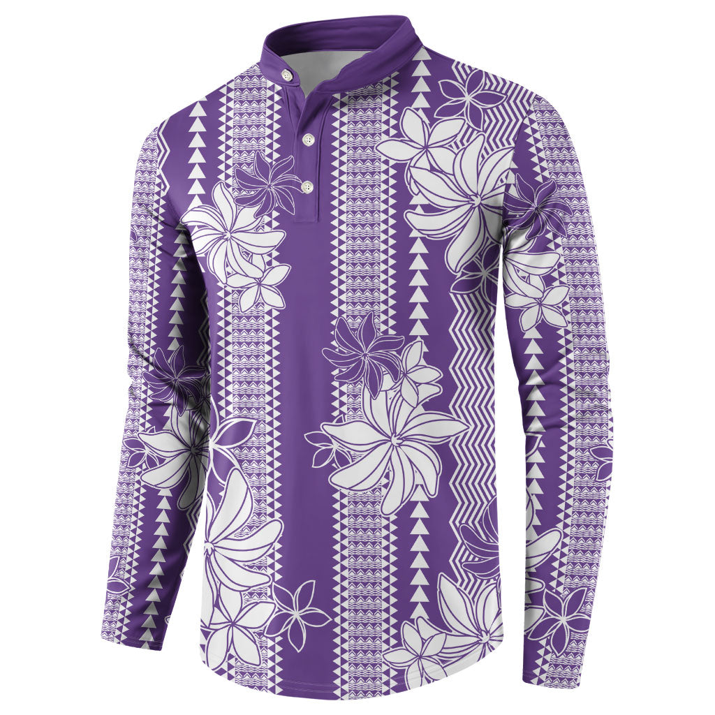 Hawaii Kakau Tribal Button Sweatshirt With Purple Tiare LT05 - Polynesian Pride