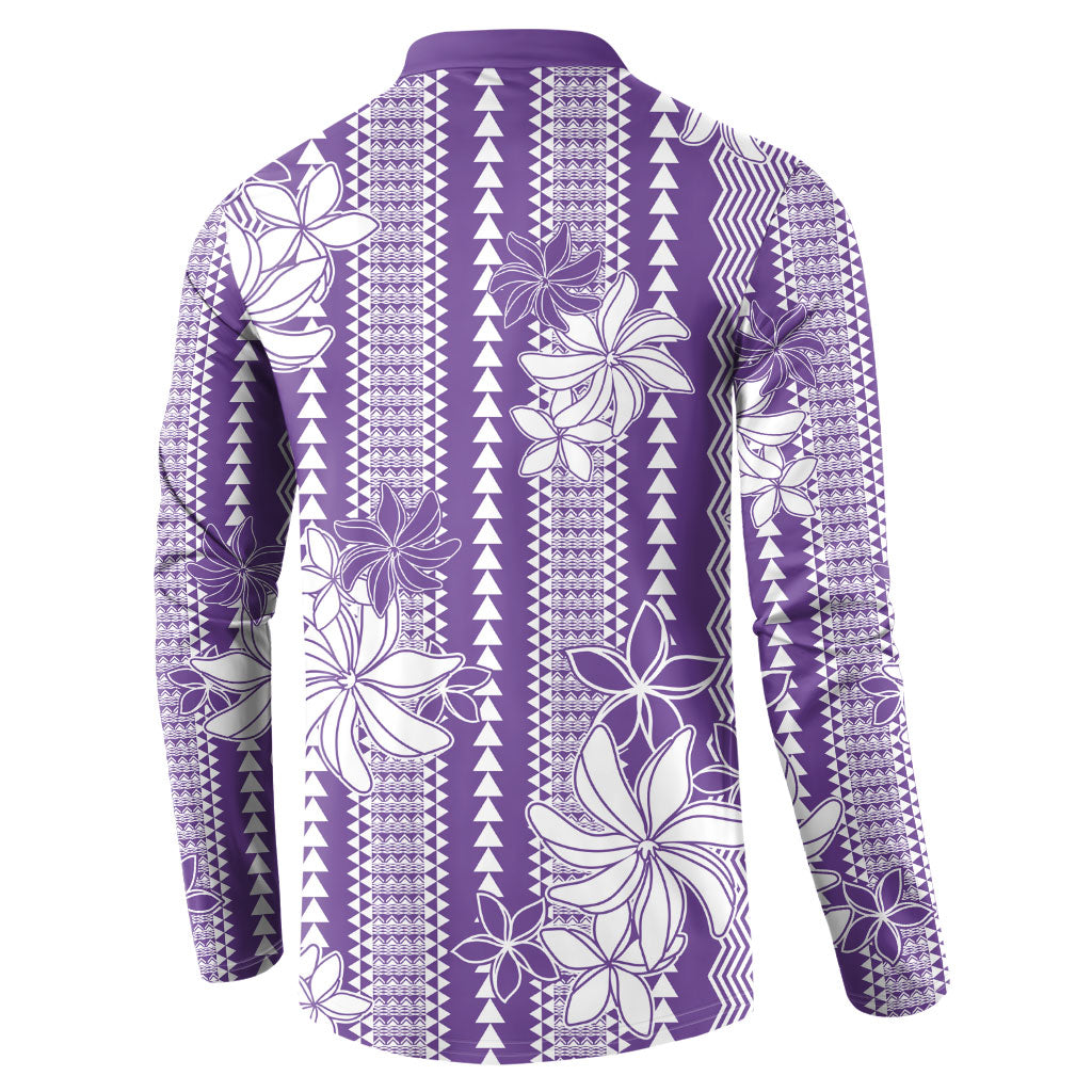 Hawaii Kakau Tribal Button Sweatshirt With Purple Tiare LT05 - Polynesian Pride