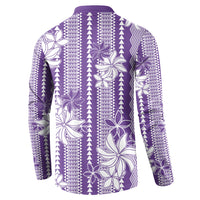 Hawaii Kakau Tribal Button Sweatshirt With Purple Tiare LT05 - Polynesian Pride
