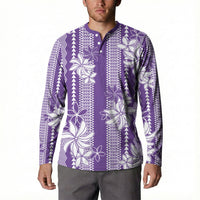 Hawaii Kakau Tribal Button Sweatshirt With Purple Tiare LT05 - Polynesian Pride