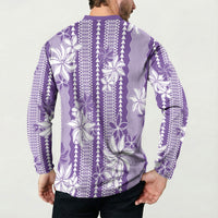Hawaii Kakau Tribal Button Sweatshirt With Purple Tiare LT05 - Polynesian Pride