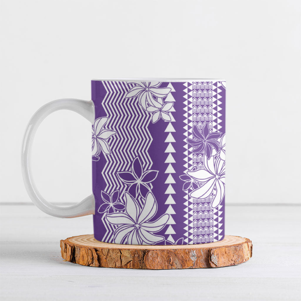 Hawaii Kakau Tribal Ceramic Mug With Purple Tiare LT05 Purple - Polynesian Pride