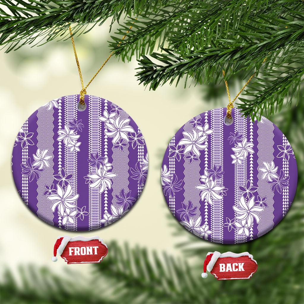 Hawaii Kakau Tribal Ceramic Ornament With Purple Tiare