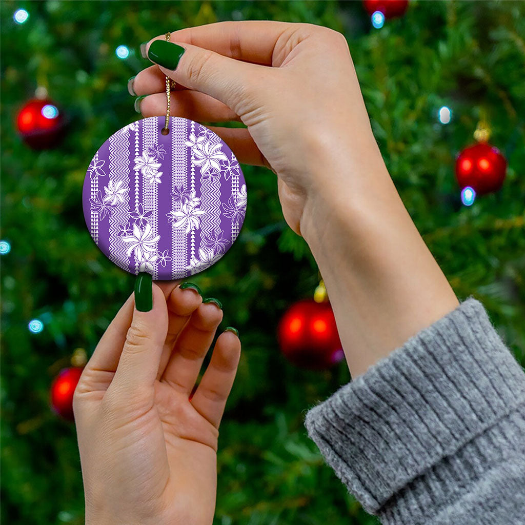 Hawaii Kakau Tribal Ceramic Ornament With Purple Tiare