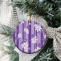Hawaii Kakau Tribal Ceramic Ornament With Purple Tiare