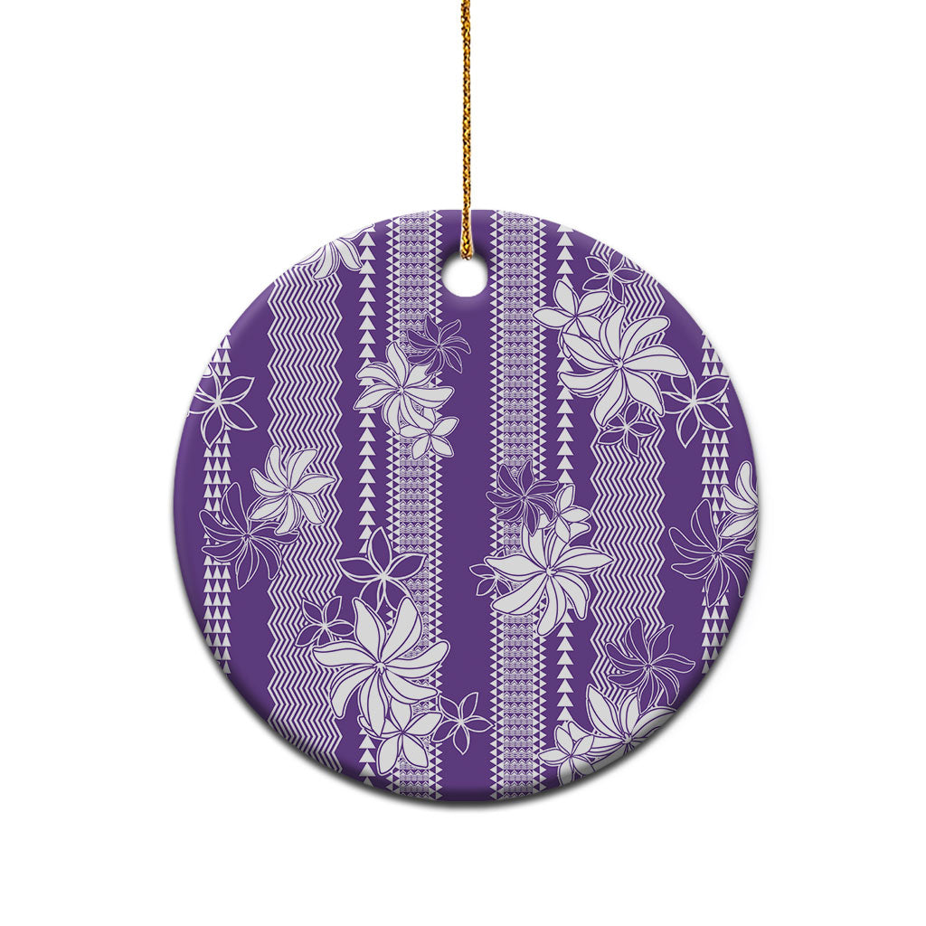 Hawaii Kakau Tribal Ceramic Ornament With Purple Tiare