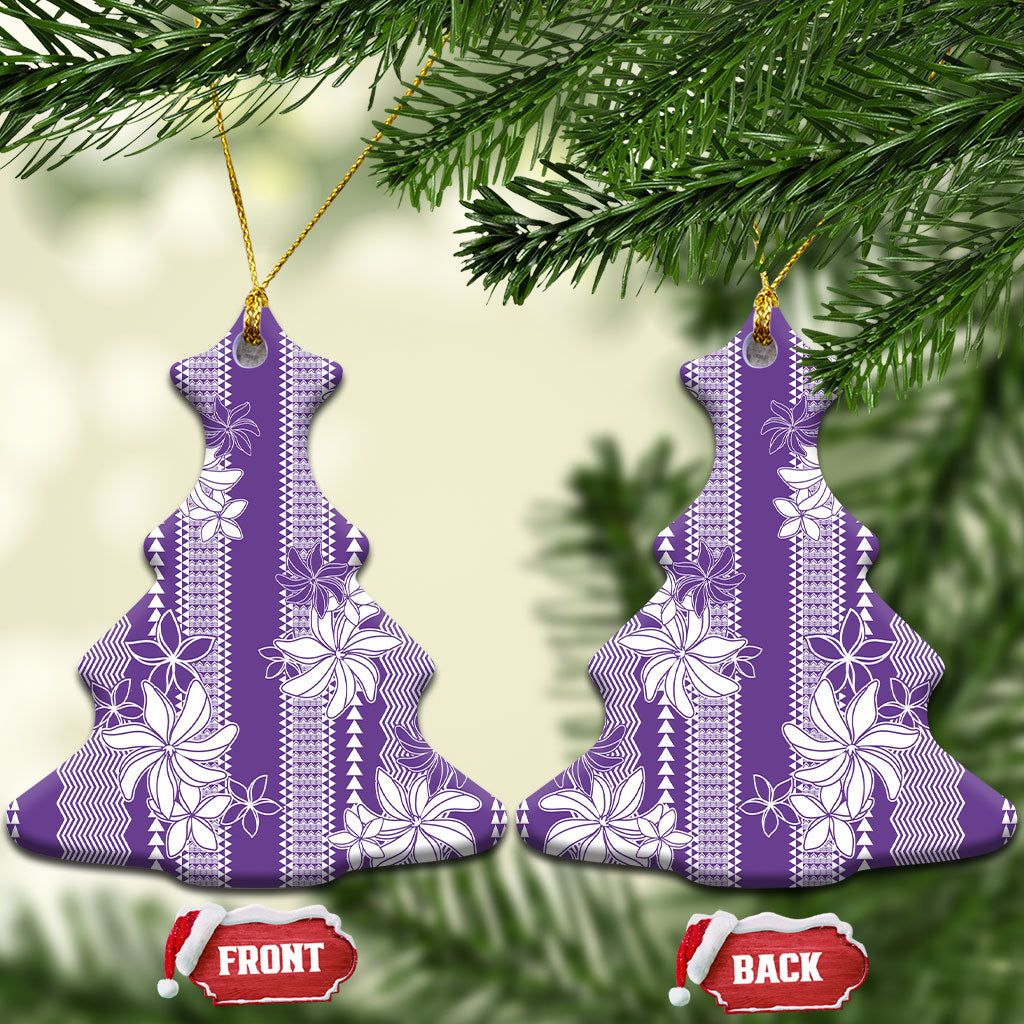 Hawaii Kakau Tribal Ceramic Ornament With Purple Tiare
