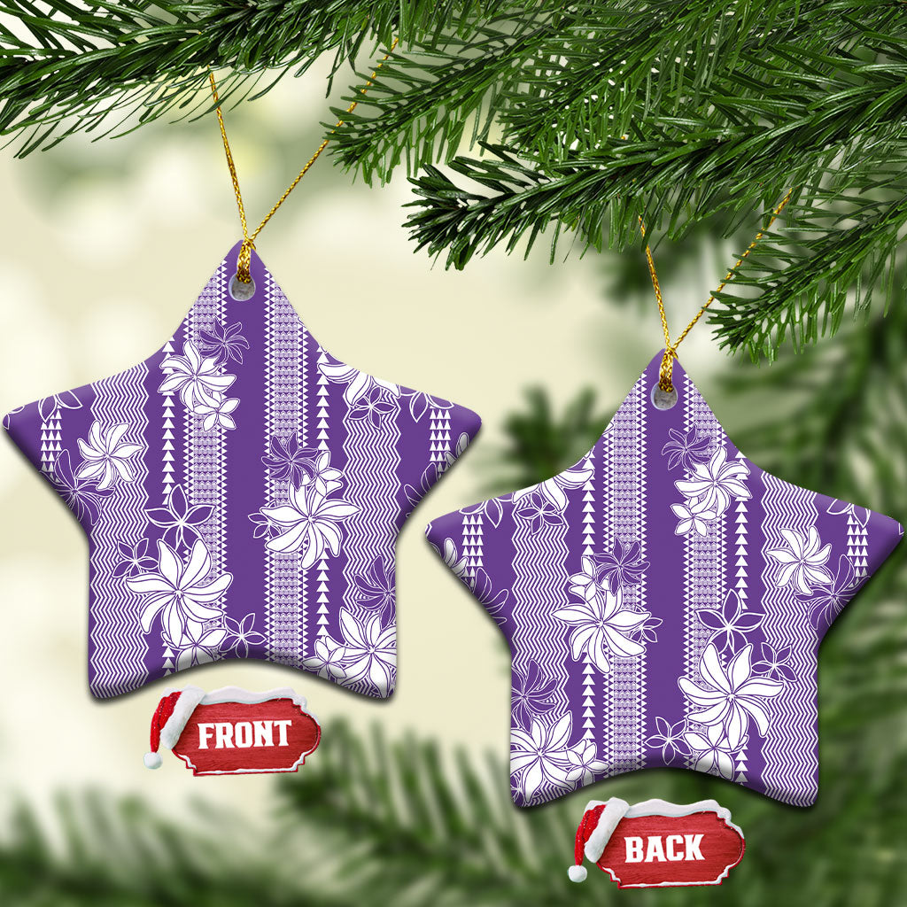 Hawaii Kakau Tribal Ceramic Ornament With Purple Tiare